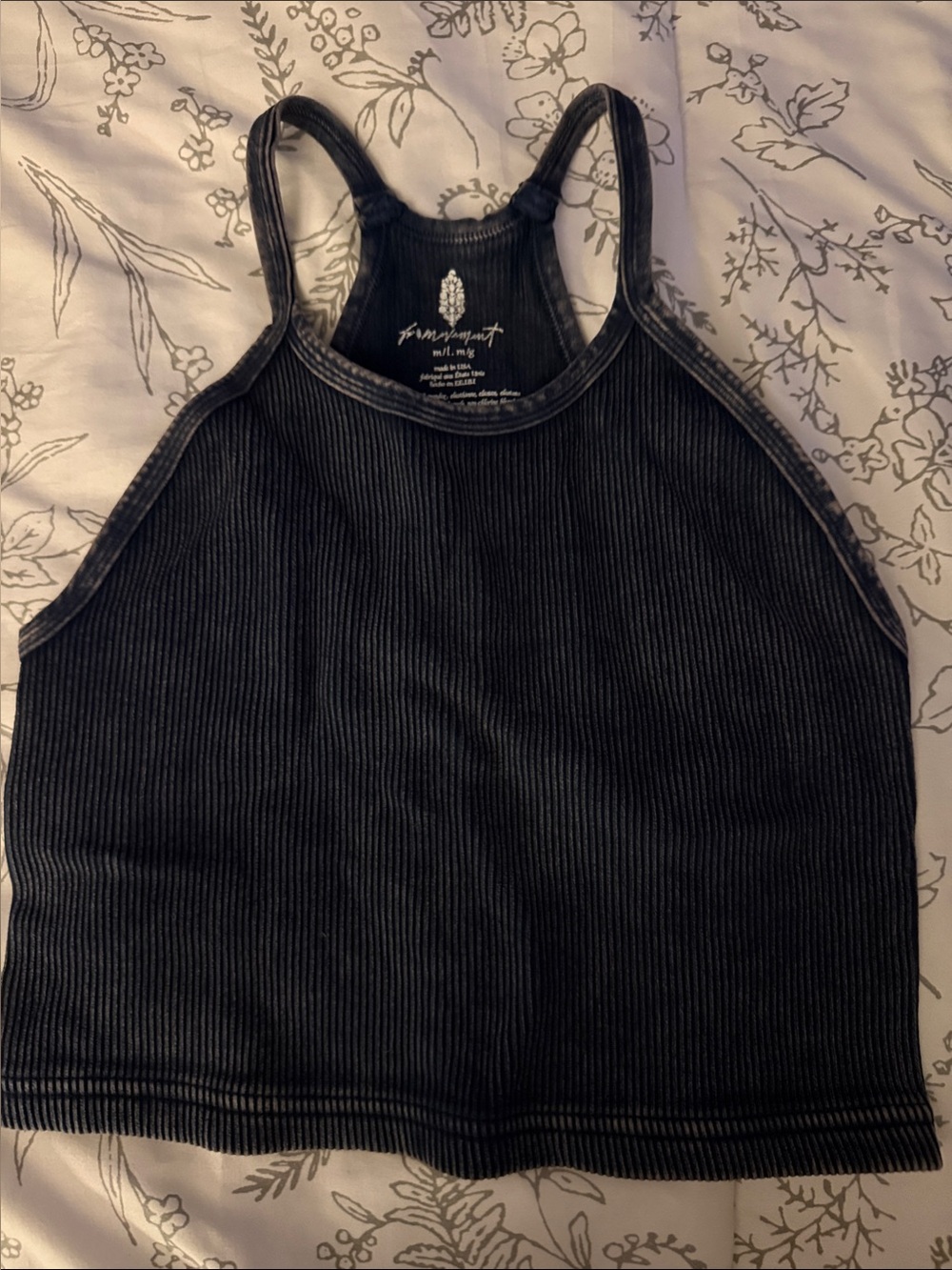 Free People Blue Ribbed High-Neck Racerback Tank